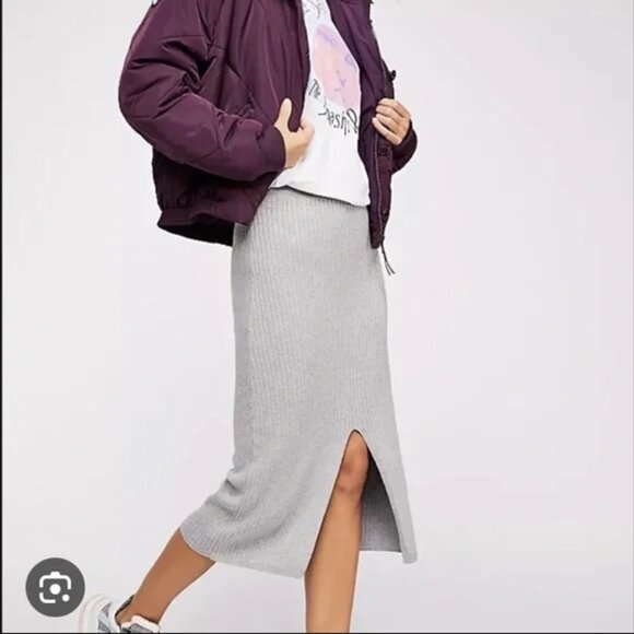 Free People Skyline Skirt Womens M Cream Ribbed Knit Midi Stretch - Picture 9 of 9